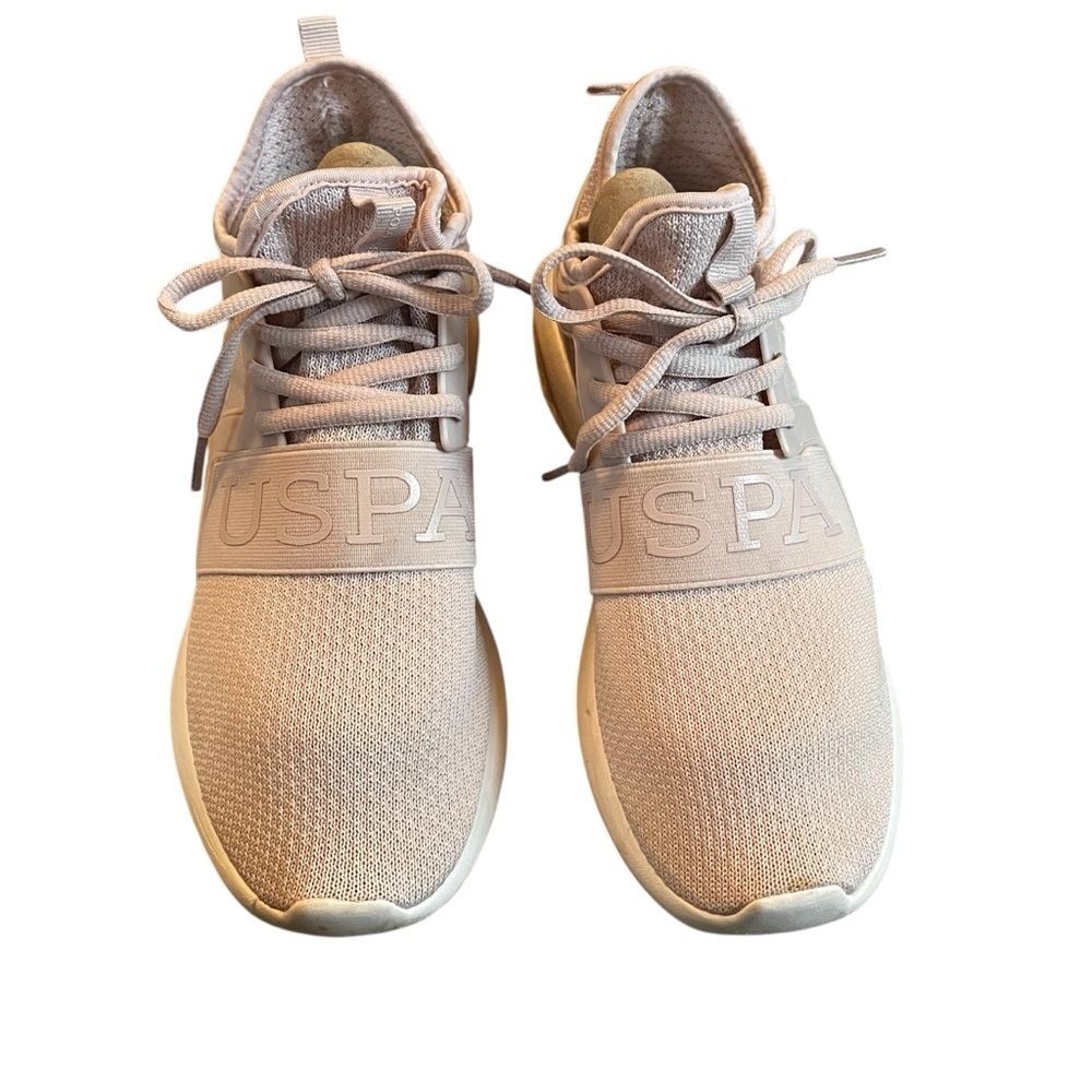US Polo Assn Women’s 8.5 Pink Sneakers Lightweight Gold Accents Mesh Stretchy - Picture 2 of 12